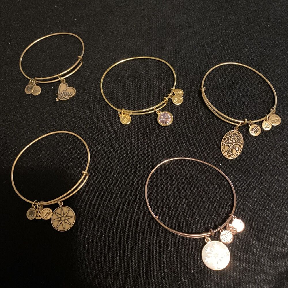 Alex And Ani Lot Of 5 Gold Tone Bracelets